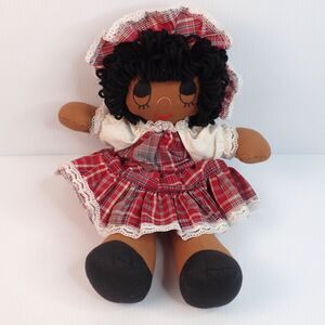 African American Ethnic Black PANSY SUNSHINE  Cloth Doll Red Plaid Dress RARE
